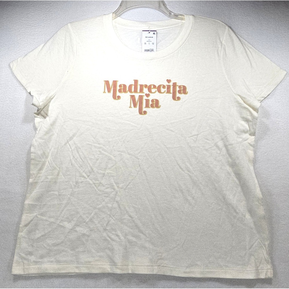 Doe Madrecita Mia Graphic T-Shirt Womens XXL Off White Short Sleeve Cotton New